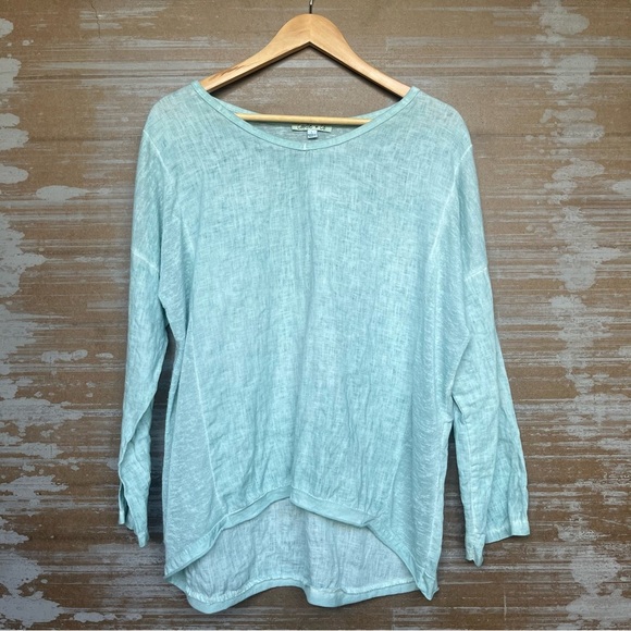 Camille & Co. Tops - Camille & Co. 100% Linen Top Blue Laggen Look Minimalist Beachy Boho Womens L